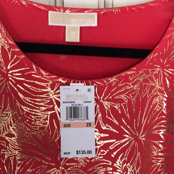 NWT Michael Kors Gold Orange Metallic Dress Riffler 2X fits plus size stretchy - Picture 4 of 6